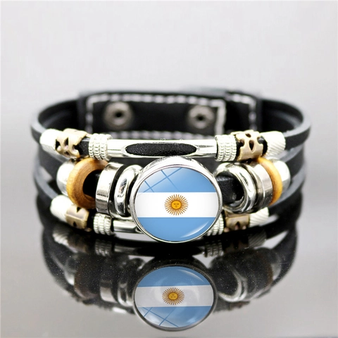 Mehrlagiges Geflochtenes Kunstleder Armband Mit Nationalflagge Glas Cabochon Legierung Holzperlen Punk Stil Für Herren Damen Sportfans Schmuck