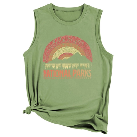 Women Tank Top Sleeveless Cotton Blend National Parks Retro Graphic Print Loose Casual Summer Round Neck Top