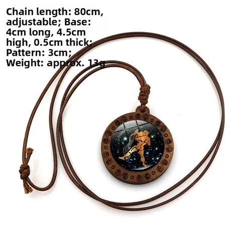 Vintage 12 Constellation Wood Pendant Necklace Starry Sky Glass Dome Galaxy Star Jewelry For Men Women Unisex Gift