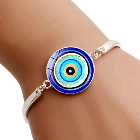 Evil Eye Bracelet Turkish Nazar Amulet Blue Glass Alloy Adjustable Bangle Jewelry Ethnic Boho Charm Women Men