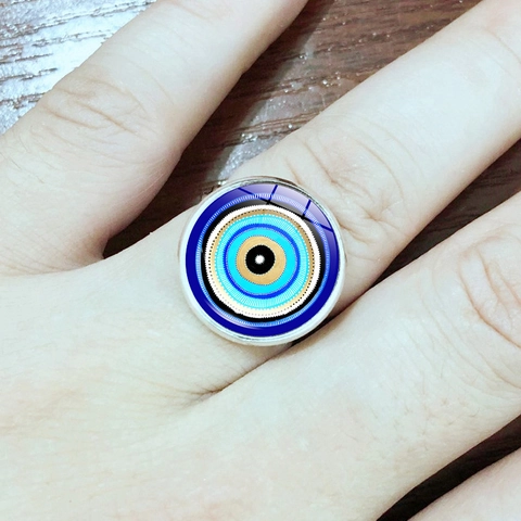 Bohemian Evil Eye Adjustable Open Ring Copper Glass Nazar Amulet Lucky Jewelry For Women Men Vintage Turkish Nazar Finger Ring