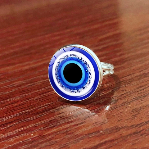 Bohemian Evil Eye Adjustable Open Ring Copper Glass Nazar Amulet Lucky Jewelry For Women Men Vintage Turkish Nazar Finger Ring