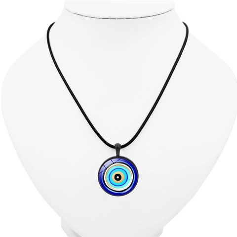 Turkish Evil Eye Amulet Blue Glass Pendant Necklace Zinc Alloy Mandala Pattern Leather Rope Chain Jewelry For Unisex Gift