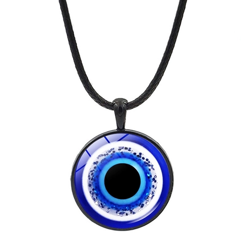 Turkish Evil Eye Amulet Blue Glass Pendant Necklace Zinc Alloy Mandala Pattern Leather Rope Chain Jewelry For Unisex Gift