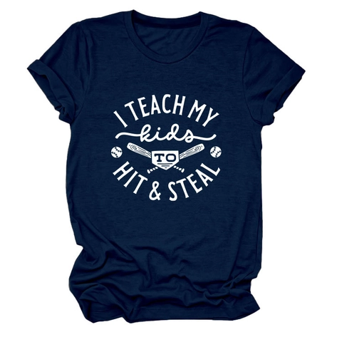 Maglietta Donna Misto Cotone Maniche Corte Girocollo Morbida Casual Estate Stampa Baseball Slogan Umoristico Retrò