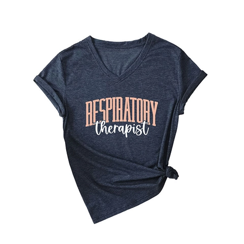 Damen Respiratory Therapist V-Ausschnitt Kurzarm T-Shirt Baumwollmischung Lässig Print Top Für Medizinisches Personal