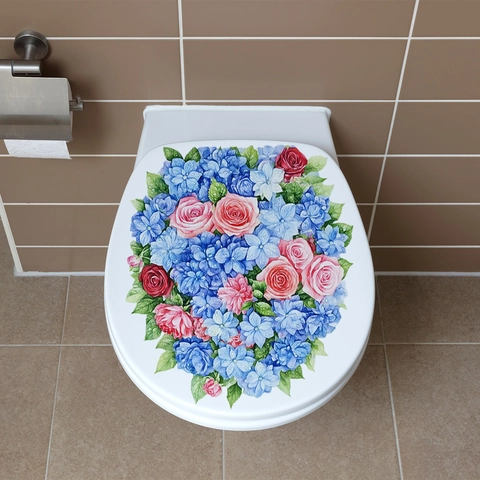Flower Rose Hydrangea Wall Sticker PVC Waterproof Self Adhesive Toilet Lid Decal Bathroom Bedroom Home Decor Modern