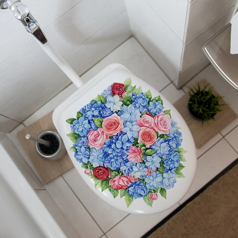 Flower Rose Hydrangea Wall Sticker PVC Waterproof Self Adhesive Toilet Lid Decal Bathroom Bedroom Home Decor Modern