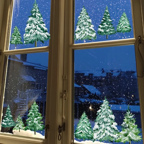 Weihnachtsbaum Statische Fensteraufkleber Schnee Kiefer PVC Wasserdicht Abnehmbare Aufkleber Für Haus Shop Fenster Deko