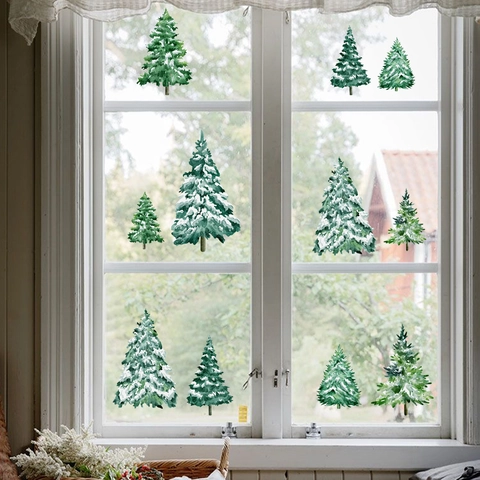 Weihnachtsbaum Statische Fensteraufkleber Schnee Kiefer PVC Wasserdicht Abnehmbare Aufkleber Für Haus Shop Fenster Deko