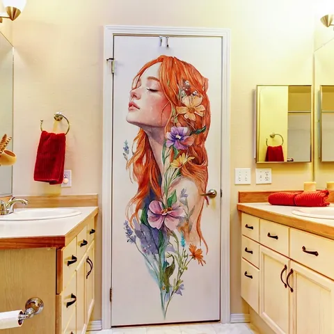 Watercolor Flower Girl PVC Wall Sticker Self Adhesive Removable Artistic Floral Portrait Decal For Living Room Bedroom Decor