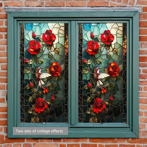 Vensterstickers PVC Glas In Lood Stijl Privacyfolie Decoratief Bloemen Roos Lelie Zonnebloem Statische Kleefkracht Vintage