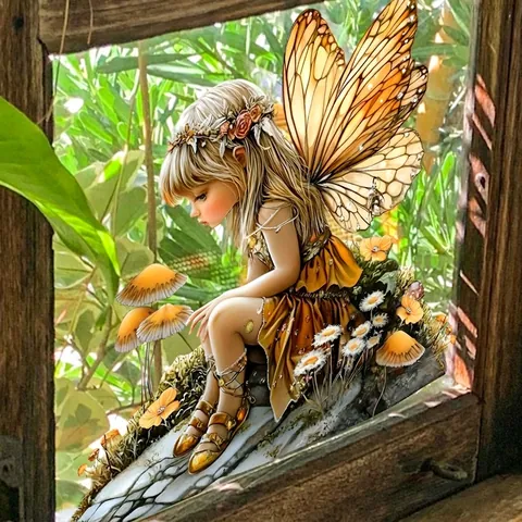 Fairy Window Cling Static Sticker Double Sided Butterfly Fairy Mushroom Decorative Decal For Glass Window Living Room