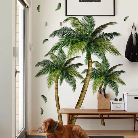Tropische Palmboom Muurstickers PVC Kokosboom Decals Handgeschilderde Groene Planten Voor Woonkamer Slaapkamer Decor