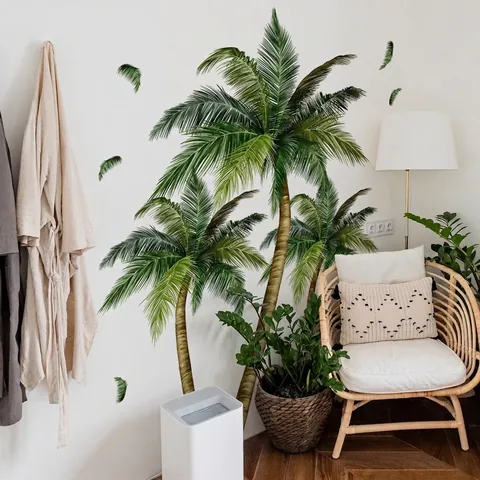 Tropische Palmboom Muurstickers PVC Kokosboom Decals Handgeschilderde Groene Planten Voor Woonkamer Slaapkamer Decor