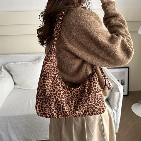 Modische Hobo Tasche Mit Leopardenmuster Für Damen Große Kapazität Geraffter Schultergurt Halbmond Achseltasche Lässig