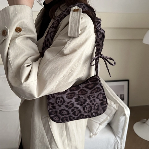 Borsa Tracolla Leopardata Donna Cinturino Arricciato Borsa Sottobraccio Fiocco Pelle PU Borsa Raviolo Pendolarismo Quotidiano