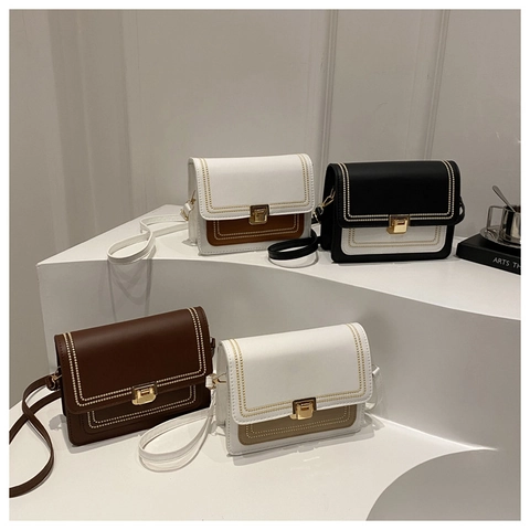 Borsa A Tracolla In Pelle PU Vintage Colore A Contrasto Piccola Borsa Quadrata A Spalla Con Chiusura In Metallo Da Donna