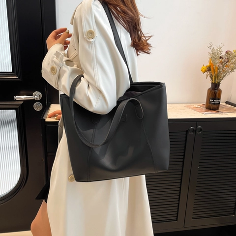 Bolso Tote de Cuero PU Minimalista Urbano para Mujer Gran Capacidad Bolso de Hombro Color Sólido Bolso de Mano para Dama