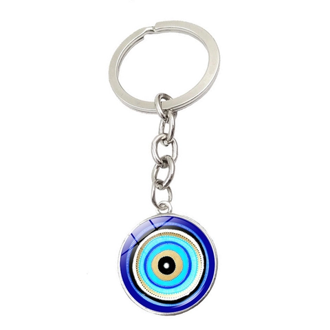 Turkish Blue Evil Eye Pendant Keychain Zinc Alloy Glass Nazar Amulet Lucky Charm Round Hanging Accessory For Bags Keys Jewelry Gift