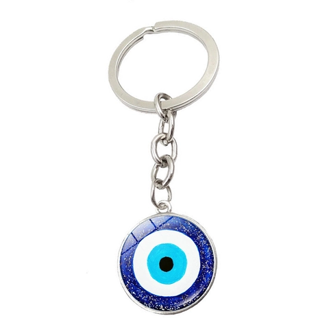 Turkish Blue Evil Eye Pendant Keychain Zinc Alloy Glass Nazar Amulet Lucky Charm Round Hanging Accessory For Bags Keys Jewelry Gift