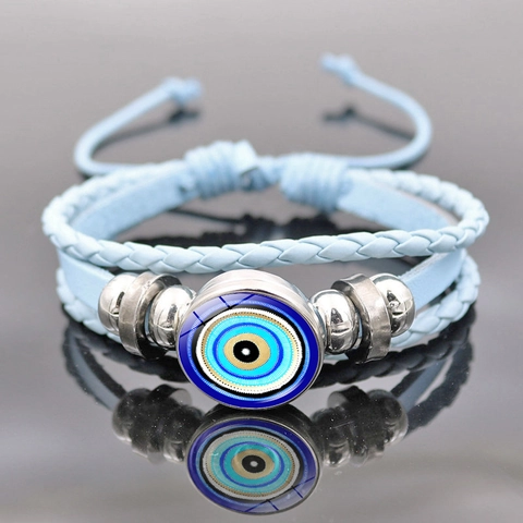 Pulsera de Cuero Trenzado Mal de Ojo Turco Amuleto Nazar Azul Protección Para Mujeres Hombres Joyería Boho Ajustable Regalo