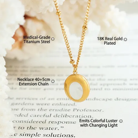 Collar con Colgante de Madreperla Ovalado Francés Vintage de Acero de Titanio Chapado en Oro Cadena de Bolas Joyería Minimalista Regalo para Mujer