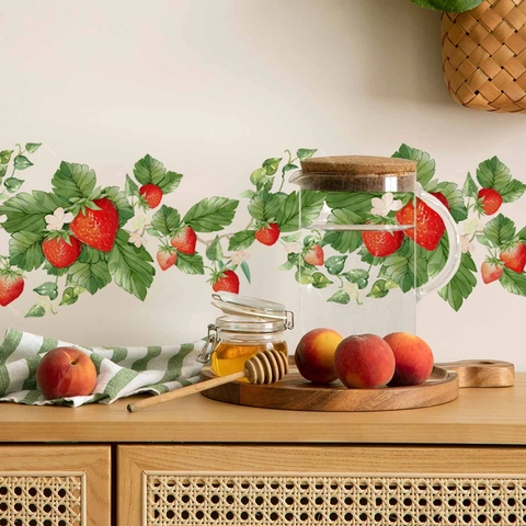 Strawberry Floral Vine Wall Stickers PVC Waterproof Removable Self Adhesive Decals For Kitchen Living Room Fridge