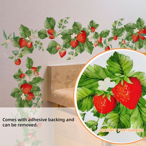 Strawberry Floral Vine Wall Stickers PVC Waterproof Removable Self Adhesive Decals For Kitchen Living Room Fridge