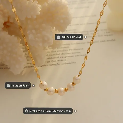 Elegant Imitation Artificial Pearl Pendant Necklace Titanium Steel 18K Gold Plated French Style Minimalist Jewelry For Women