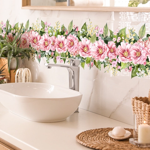 Floral Wall Border Stickers PVC Self Adhesive Waterproof Flower Vine Baseboard Waistline Decal For Bathroom Kitchen Home Decor