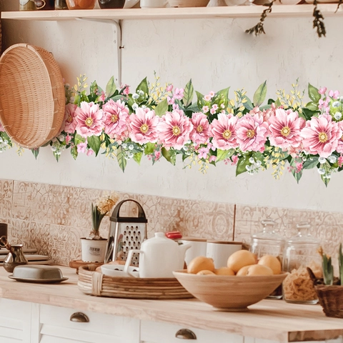 Floral Wall Border Stickers PVC Self Adhesive Waterproof Flower Vine Baseboard Waistline Decal For Bathroom Kitchen Home Decor