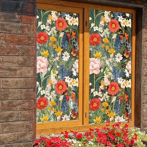 Floral Butterfly Window Cling Static PVC Sticker Decorative Privacy Film Watercolor Style For Glass Home Decor