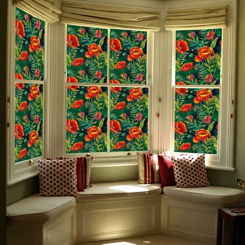 Vintage Klaproos Statische Vensterfolie PVC Privacy Glasfolie Decoratief Waterdicht Verwijderbare Muursticker Voor Huis