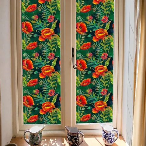 Vintage Klaproos Statische Vensterfolie PVC Privacy Glasfolie Decoratief Waterdicht Verwijderbare Muursticker Voor Huis