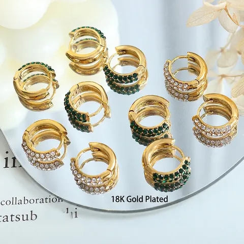 Titanium Steel Hoop Earrings 18K Gold Plated Round Micro Paved Zircon Huggies Fashion Jewelry For Women