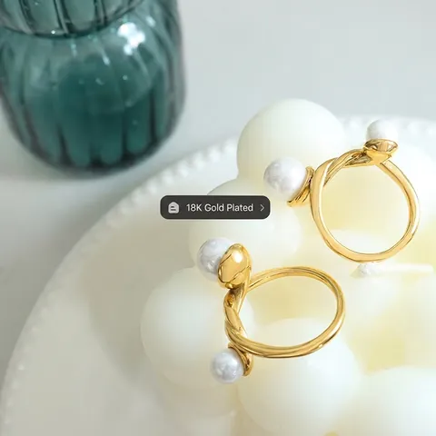 Elegant French Ins Style Artificial Pearl Open Ring For Women 18K Gold Plated Titanium Steel Twisted Knot Design Niche Jewelry