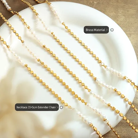 Minimalist Elegant Brass Necklace With Freshwater Pearl Splicing Geometric Bead Chain Jewelry For Women