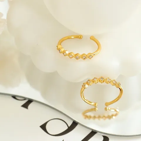 Minimalist Rhombic Geometric Ring Brass With Cubic Zirconia Adjustable Open Design Fashion Jewelry For Women