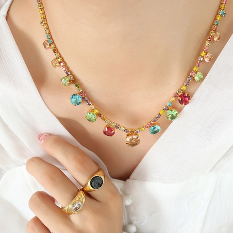 Collana Di Strass Colorati Catena A Artiglio In Rame Pendenti Stile Francese Vintage Gioielli Per Donne