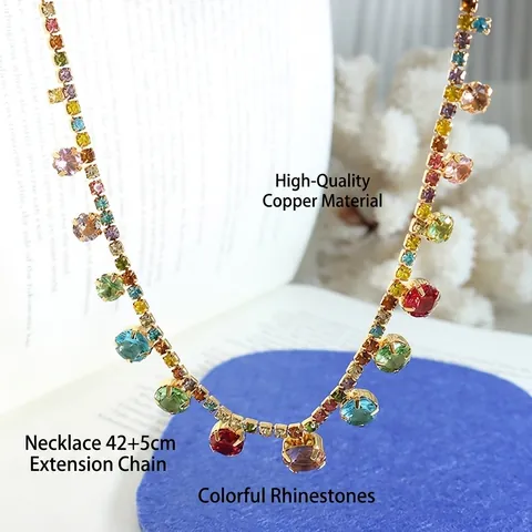 Collana Di Strass Colorati Catena A Artiglio In Rame Pendenti Stile Francese Vintage Gioielli Per Donne