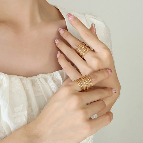 Multi Layer Spiralring Messing Vergoldet Minimalistischer Geometrischer Fingerring Modeschmuck Damen
