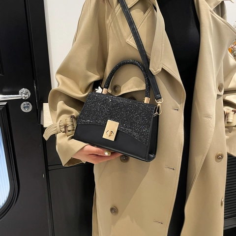 Borsa a Tracolla da Donna in Patchwork di Paillettes alla Moda Borsa a Mano a Tracolla in Pelle PU Lucida Piccola Borsa Quadrata