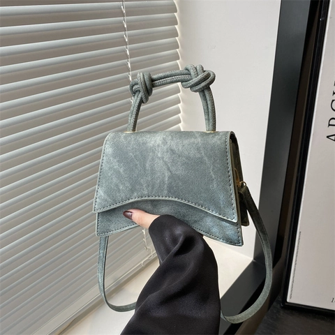 Bolso de Hombro Minimalista para Mujer Asa Anudada Color Sólido de PU Bolso Bandolera Retro Elegante Bolso de Mano Moda Cuadrada