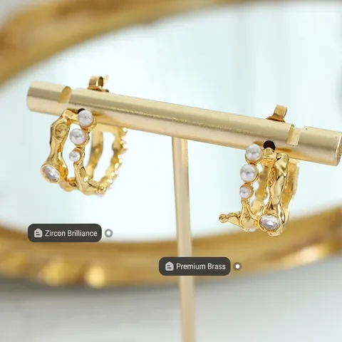 Orecchini A Cerchio A C Irregolari Vintage Francese Con Zircone E Imitazione Perla Artificial Ottone Gioielli Eleganti Per Donna