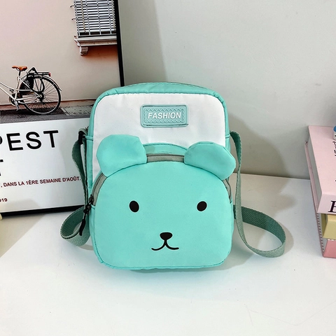 Cute Cartoon Bear Crossbody Bag Nylon Color Block Small Square Shoulder Bag For Women Kids Teens Fashion Casual Animal Design Handbag