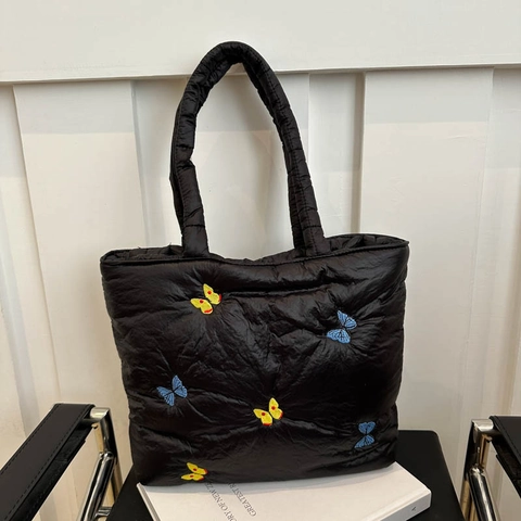 Butterfly Bestickte Gesteppte Tragetasche Große Kapazität Puffer Schultertasche Für Damen Casual Daily Unterarm Handtasche