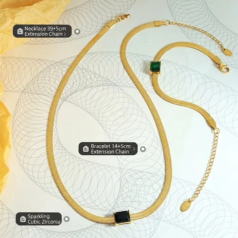 Ketting En Armband Titanium Staal 18K Verguld Rechthoek Zirkoon Visgraat Ketting Vintage Chic Sieraden Voor Vrouwen