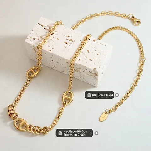 Collar de Acero de Titanio con Costura de Nariz de Cerdo Estilo Europeo Cadena de Eslabones Cubanos Joyería Chapado en Oro Plata para Mujer