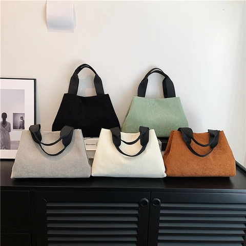 Sac Cabas Uni en Velours Côtelé Décontracté Sac à Main Poignée Supérieure Minimaliste Sac d'Épaule Quotidien pour Femmes